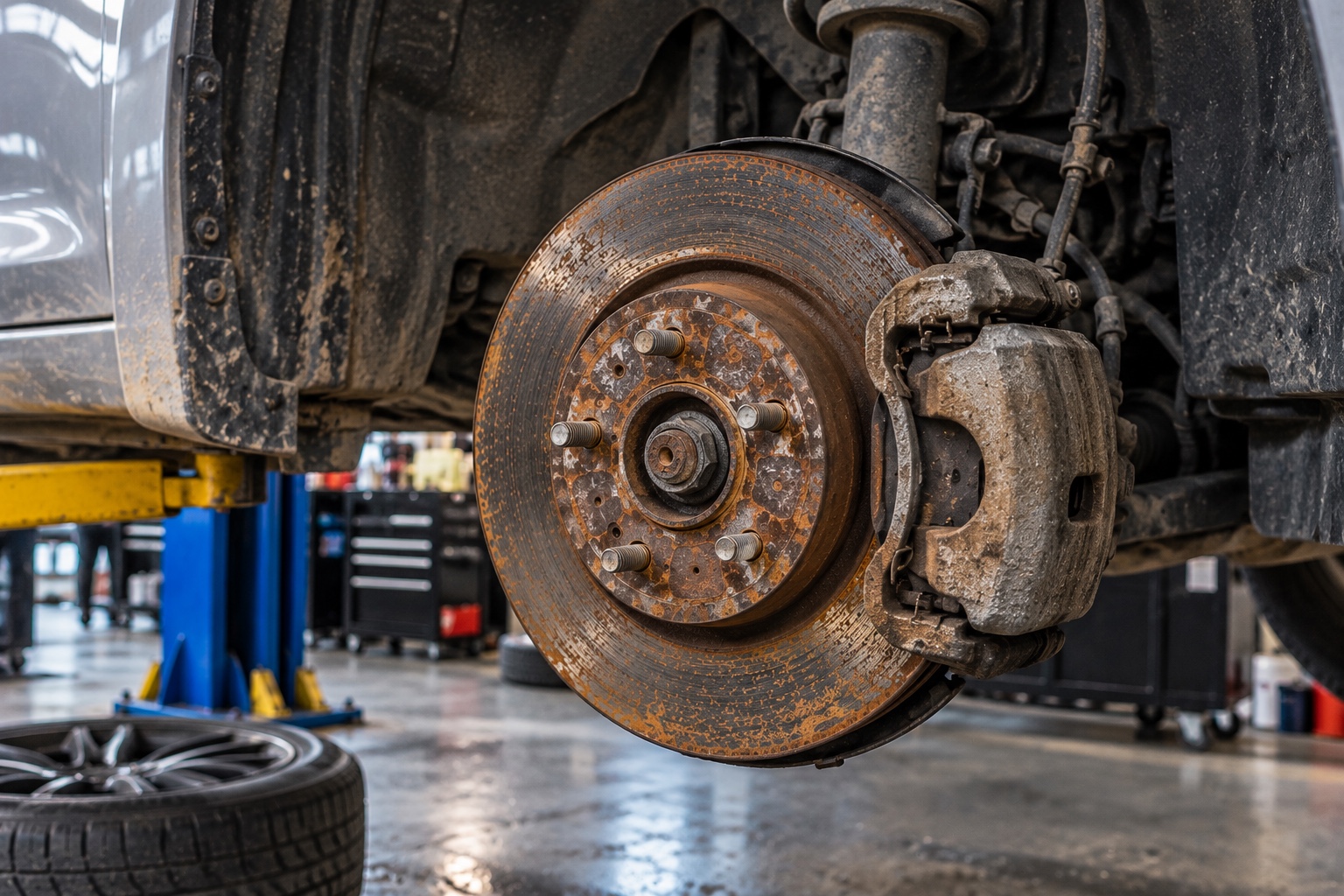 Rusty brake rotor before service